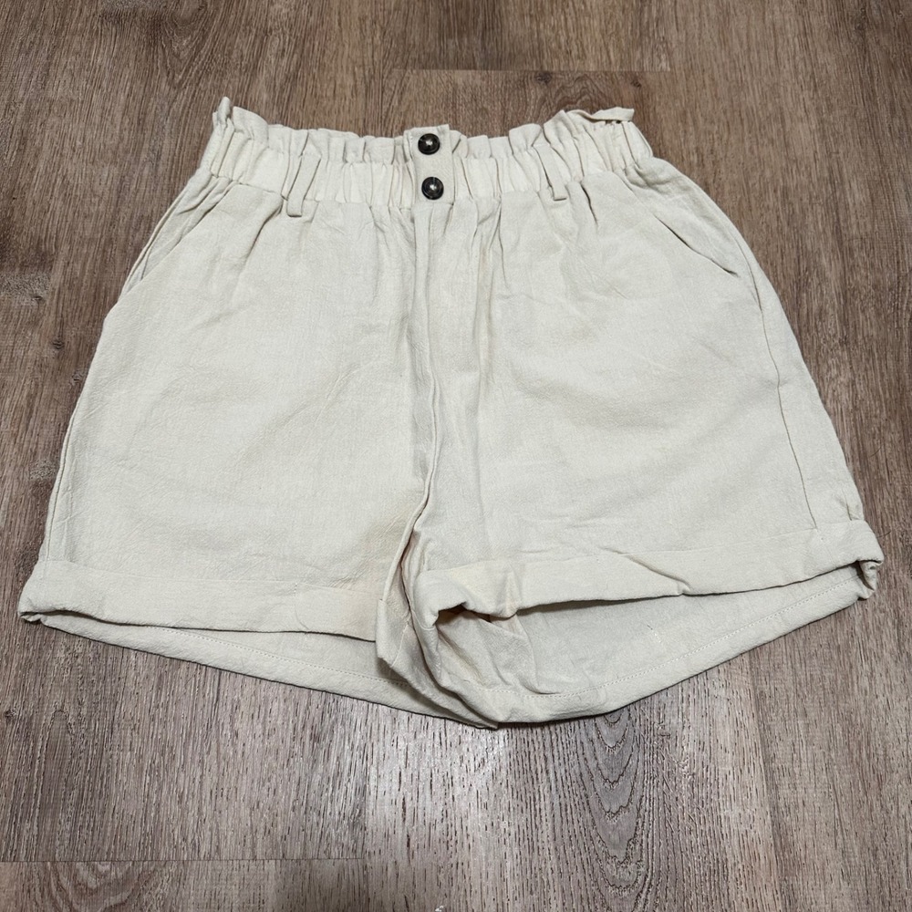 Sienna Sky | NWT Women's Beige Cream Cotton Paperbag Waist Shorts, Size M